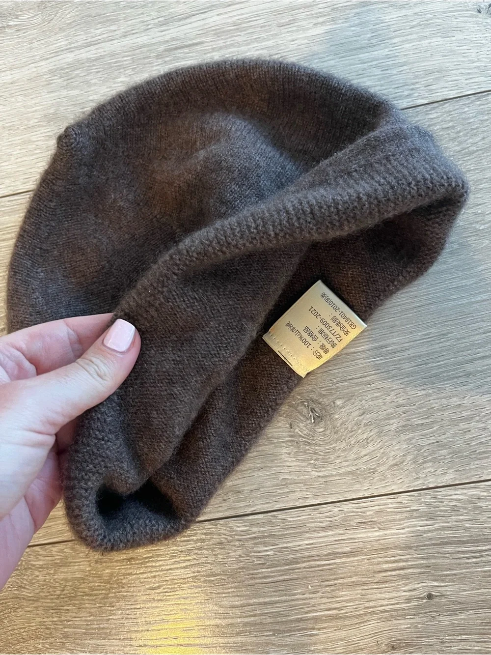 100% Cashmere Dark Brown Knit Beanie Hat